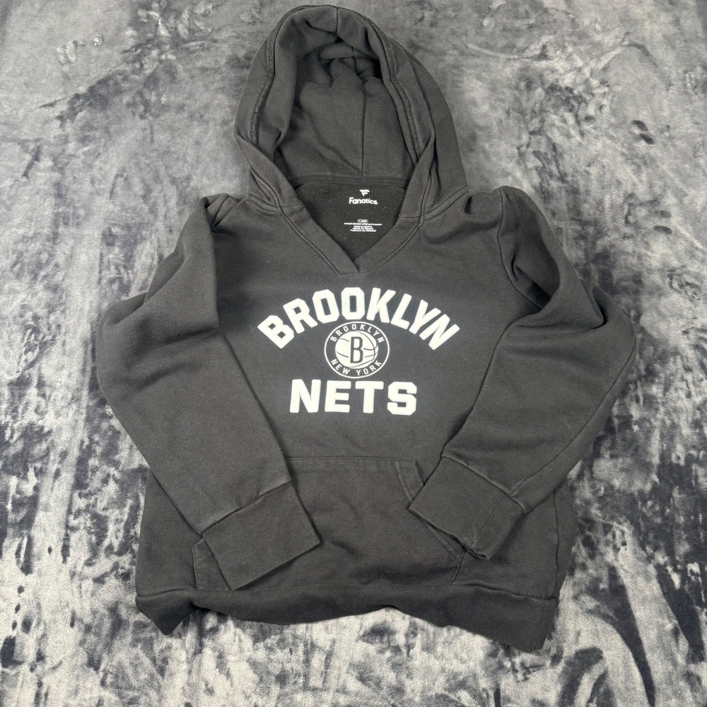 Fanatics Hoodie Womens Large Black Brooklyn Nets NBA Pullover V-Neck Fleece